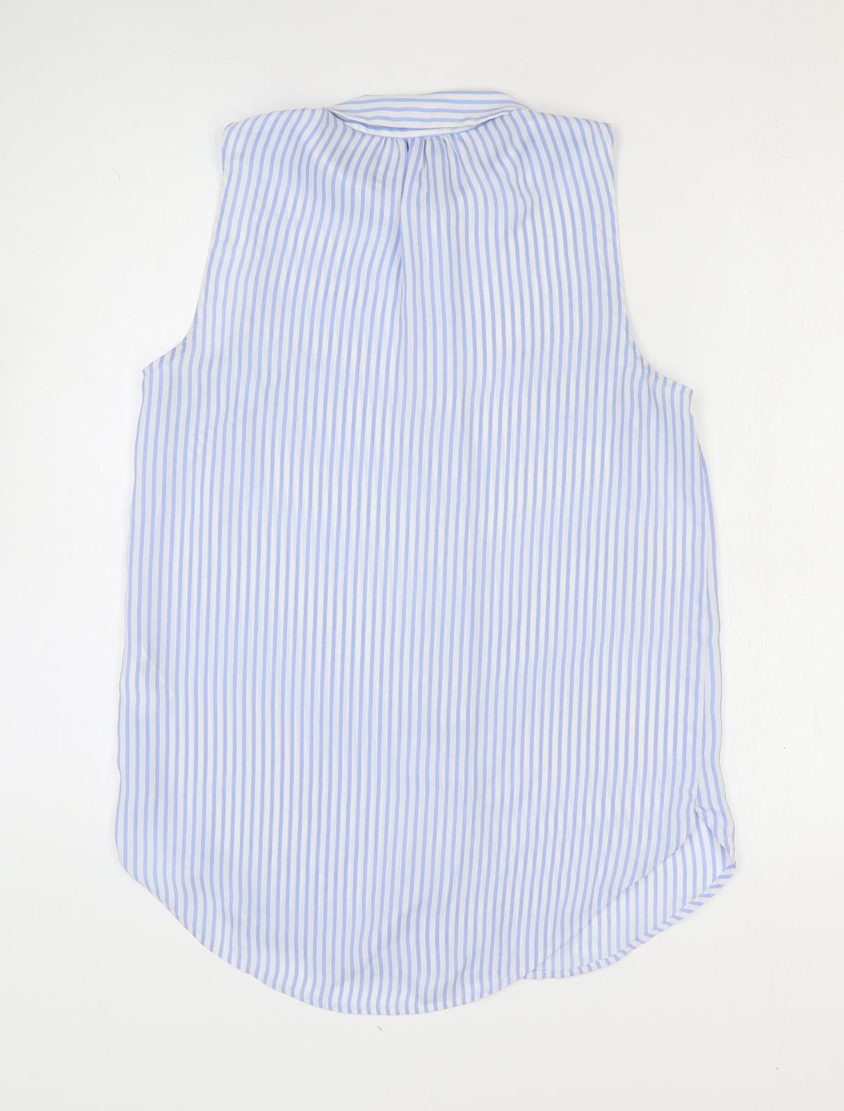 H&M Womens Blue Striped Polyester Basic Button-Up Size 10 Collared
