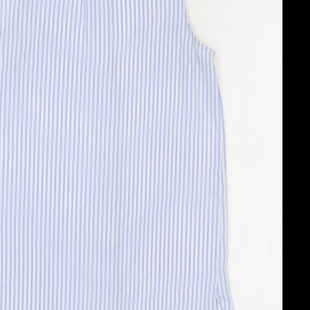 H&M Womens Blue Striped Polyester Basic Button-Up Size 10 Collared