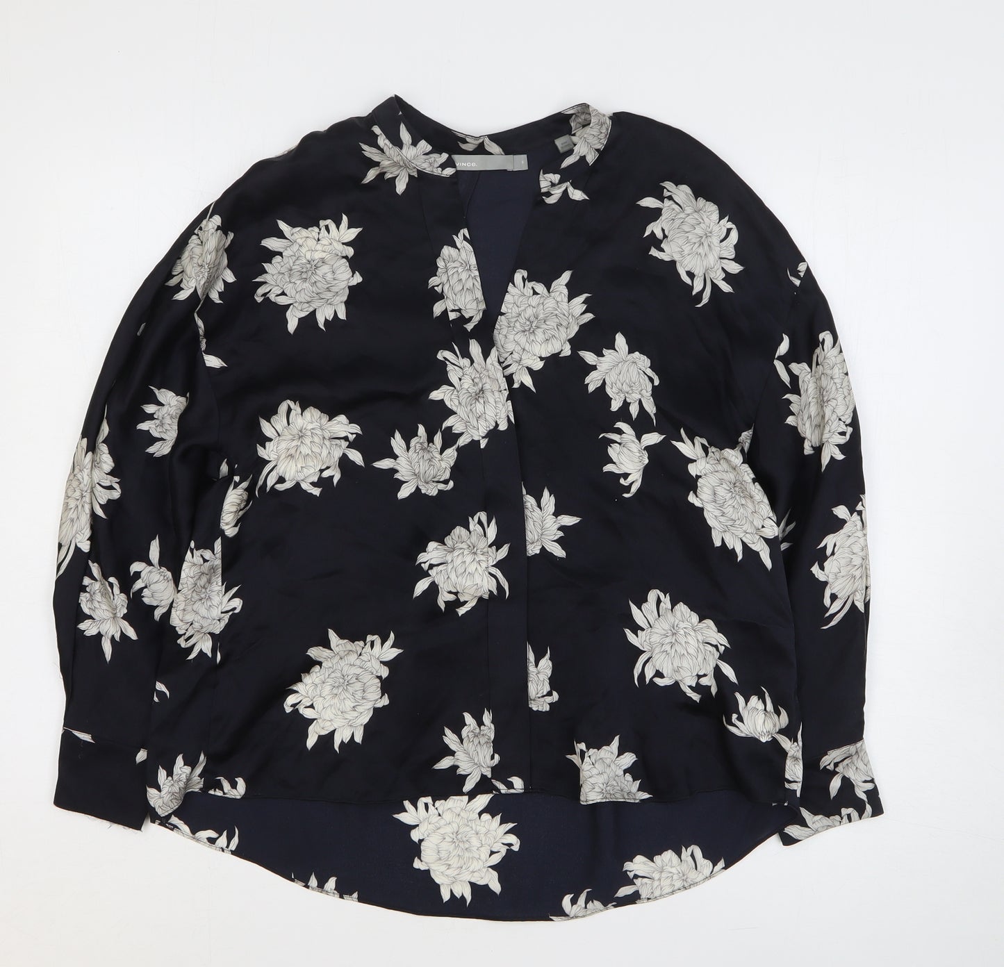 Vince Womens Black Floral Silk Basic Blouse Size XS V-Neck
