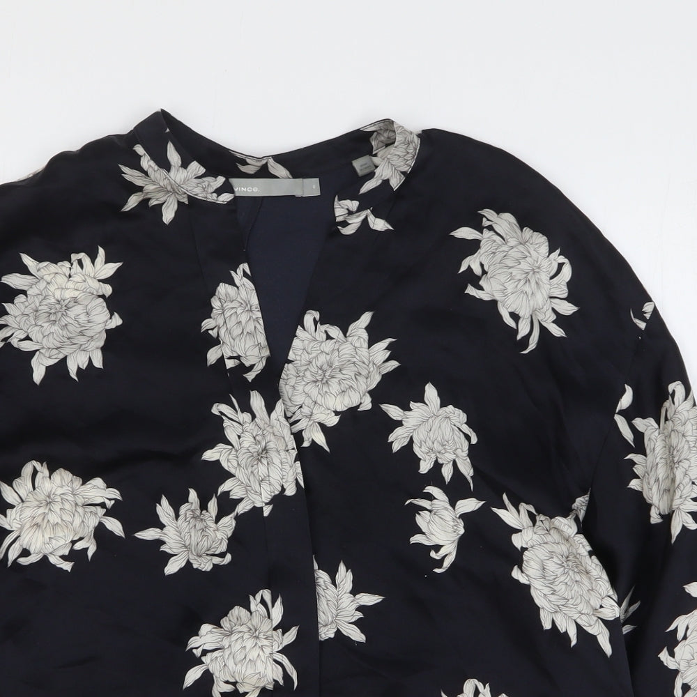 Vince Womens Black Floral Silk Basic Blouse Size XS V-Neck