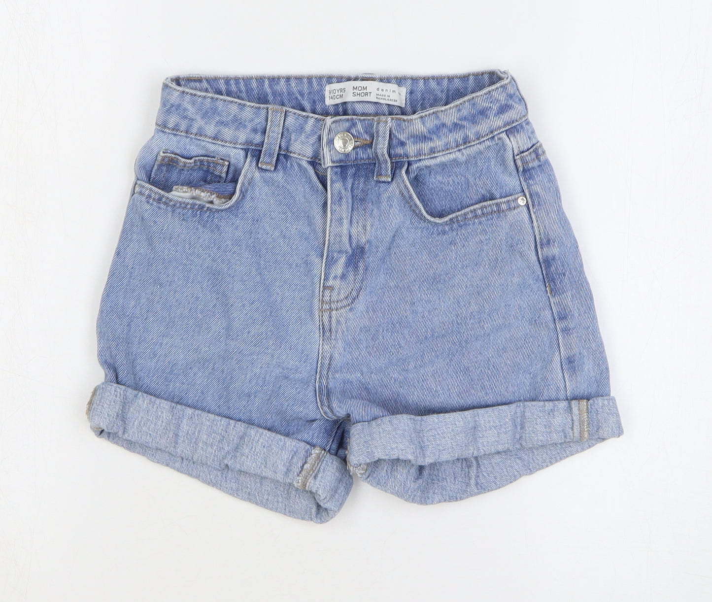 Denim & Co. Girls Blue Cotton Mom Shorts Size 9-10 Years Regular Zip