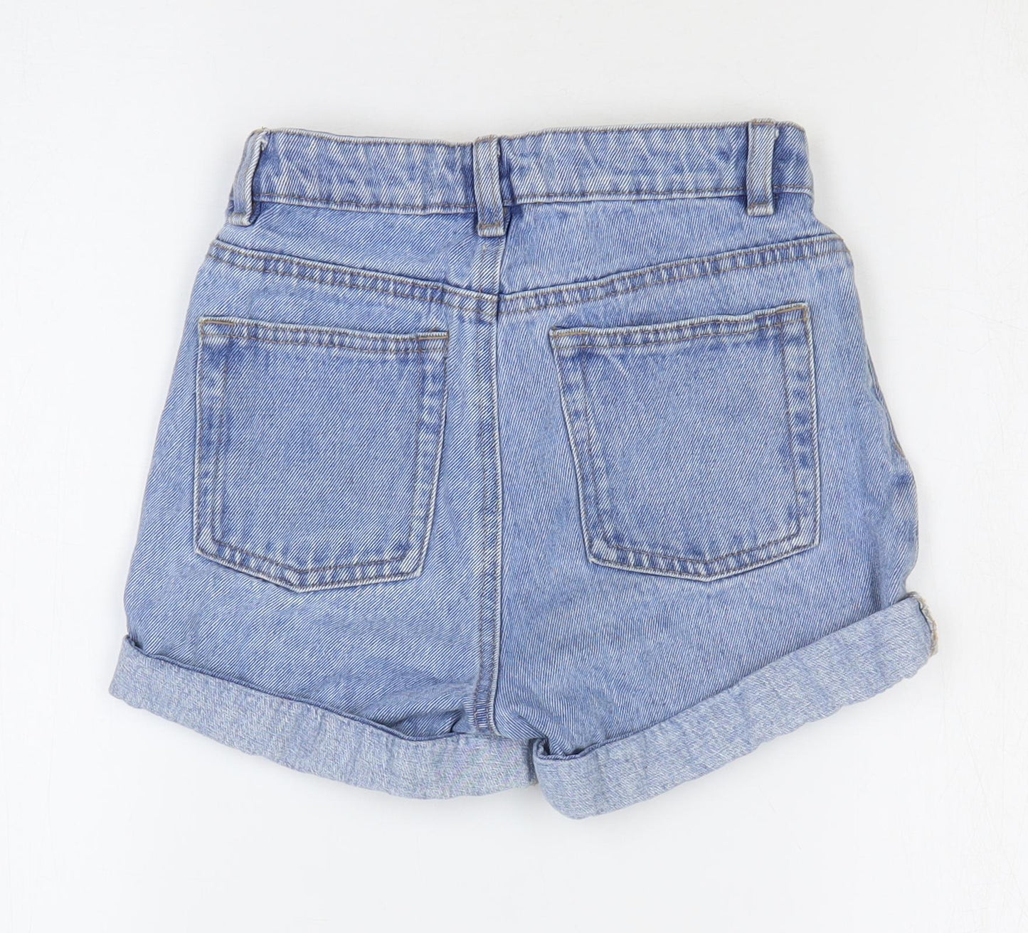 Denim & Co. Girls Blue Cotton Mom Shorts Size 9-10 Years Regular Zip