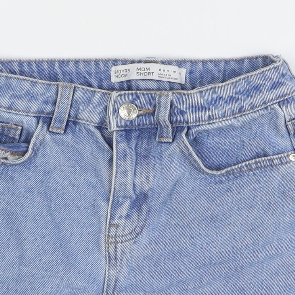 Denim & Co. Girls Blue Cotton Mom Shorts Size 9-10 Years Regular Zip