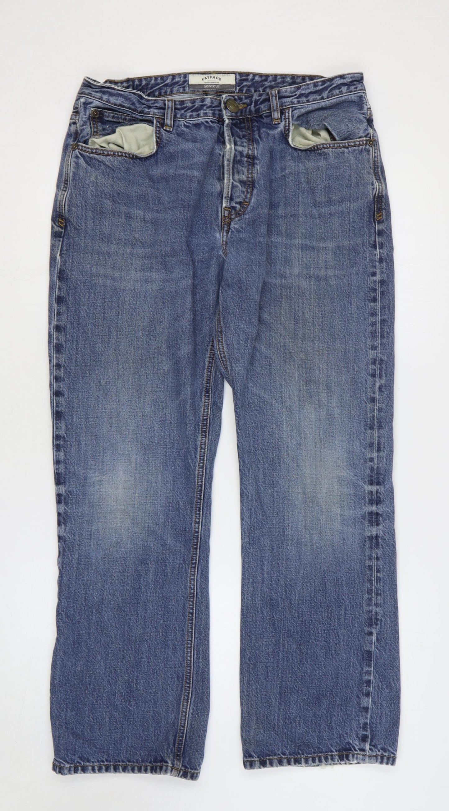 Fat Face Mens Blue Cotton Straight Jeans Size 32 in Regular Zip