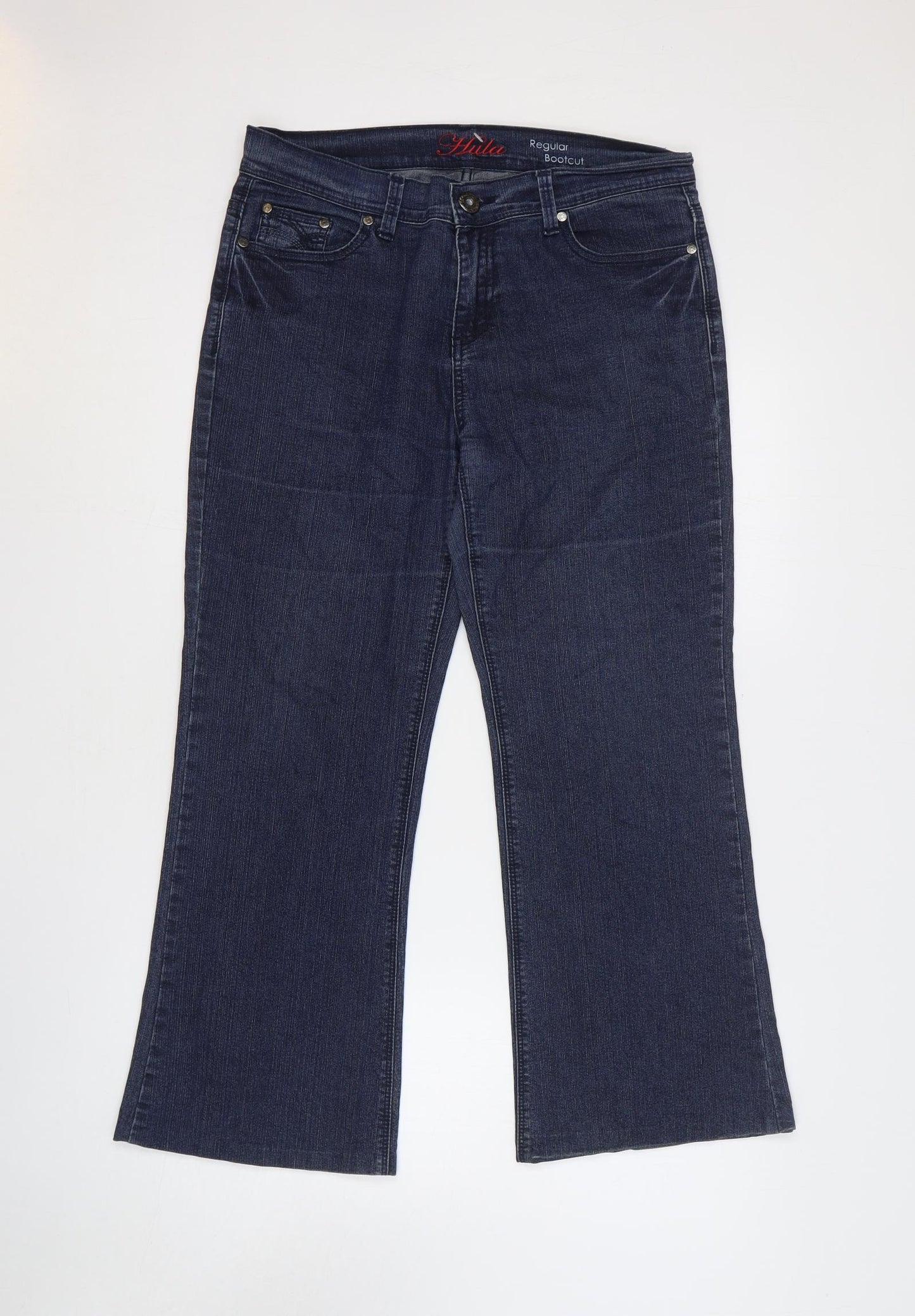 House of Denim Womens Blue Cotton Bootcut Jeans Size 14 Regular Zip - Embroidered Pockets