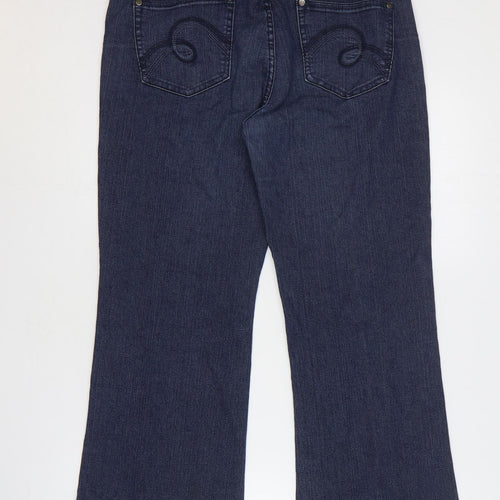 House of Denim Womens Blue Cotton Bootcut Jeans Size 14 Regular Zip - Embroidered Pockets