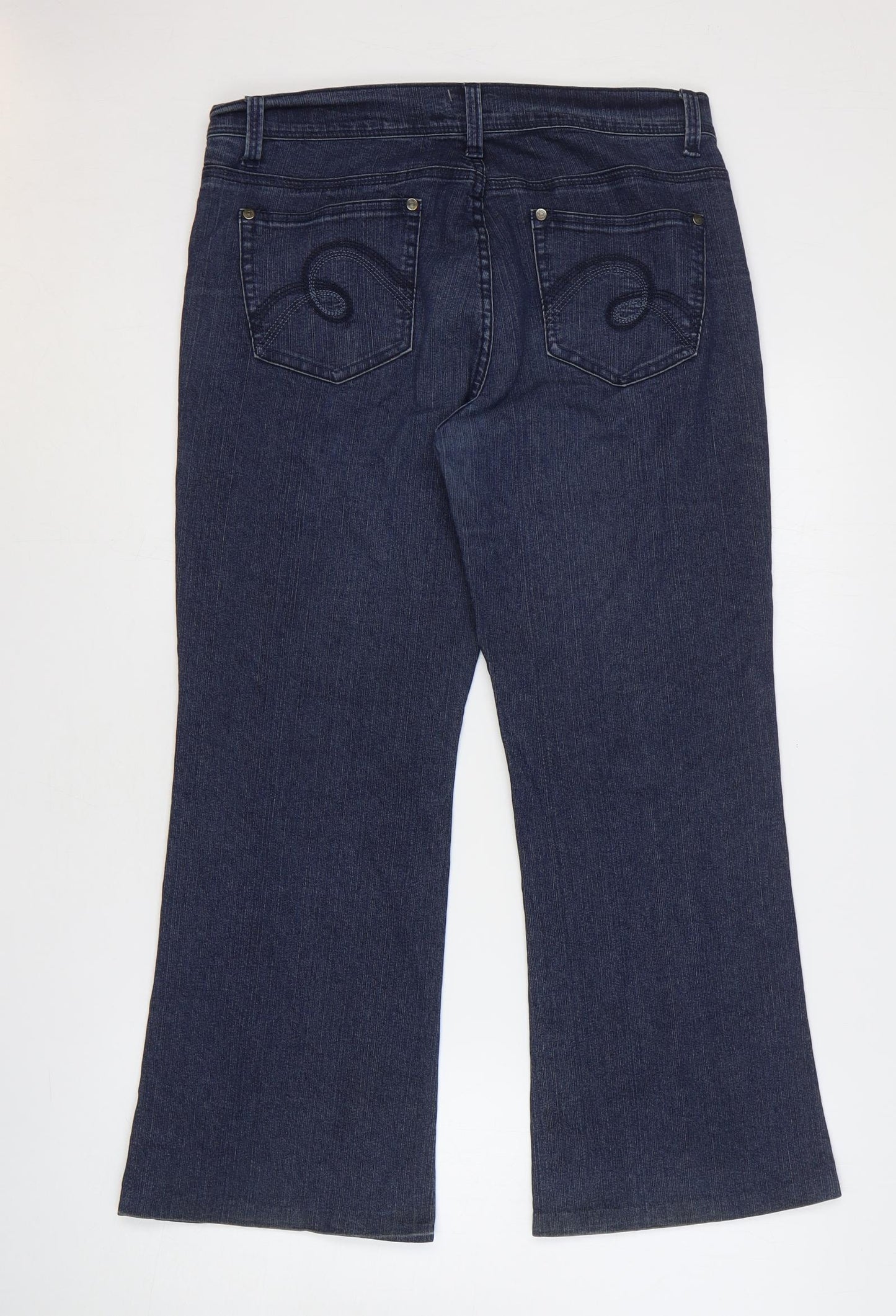 House of Denim Womens Blue Cotton Bootcut Jeans Size 14 Regular Zip - Embroidered Pockets