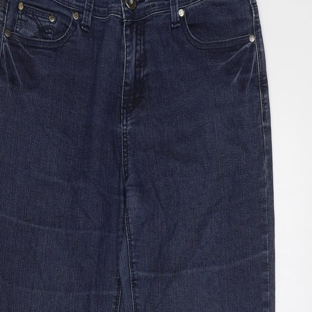 House of Denim Womens Blue Cotton Bootcut Jeans Size 14 Regular Zip - Embroidered Pockets