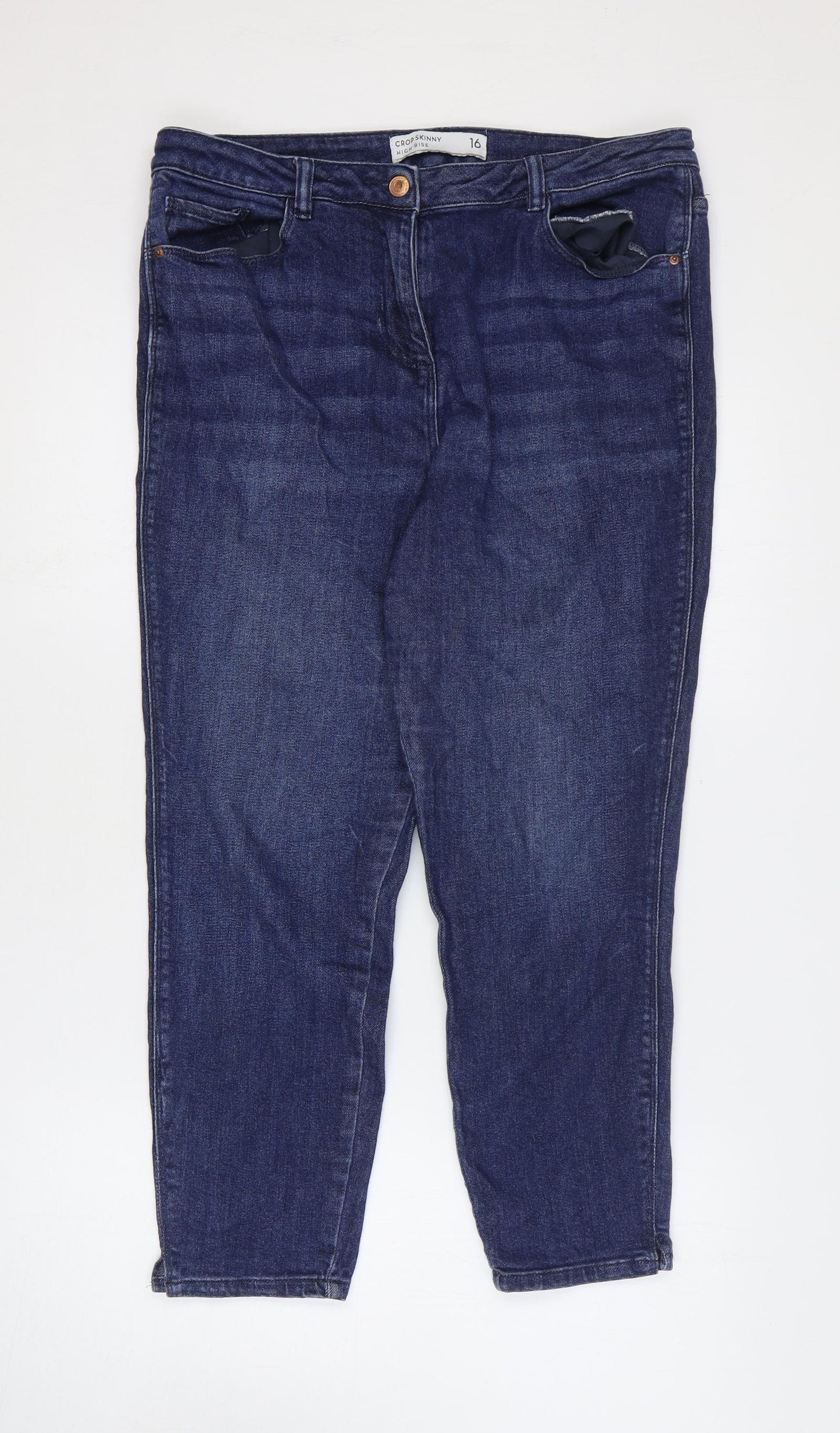 NEXT Womens Blue Cotton Tapered Jeans Size 16 Regular Zip