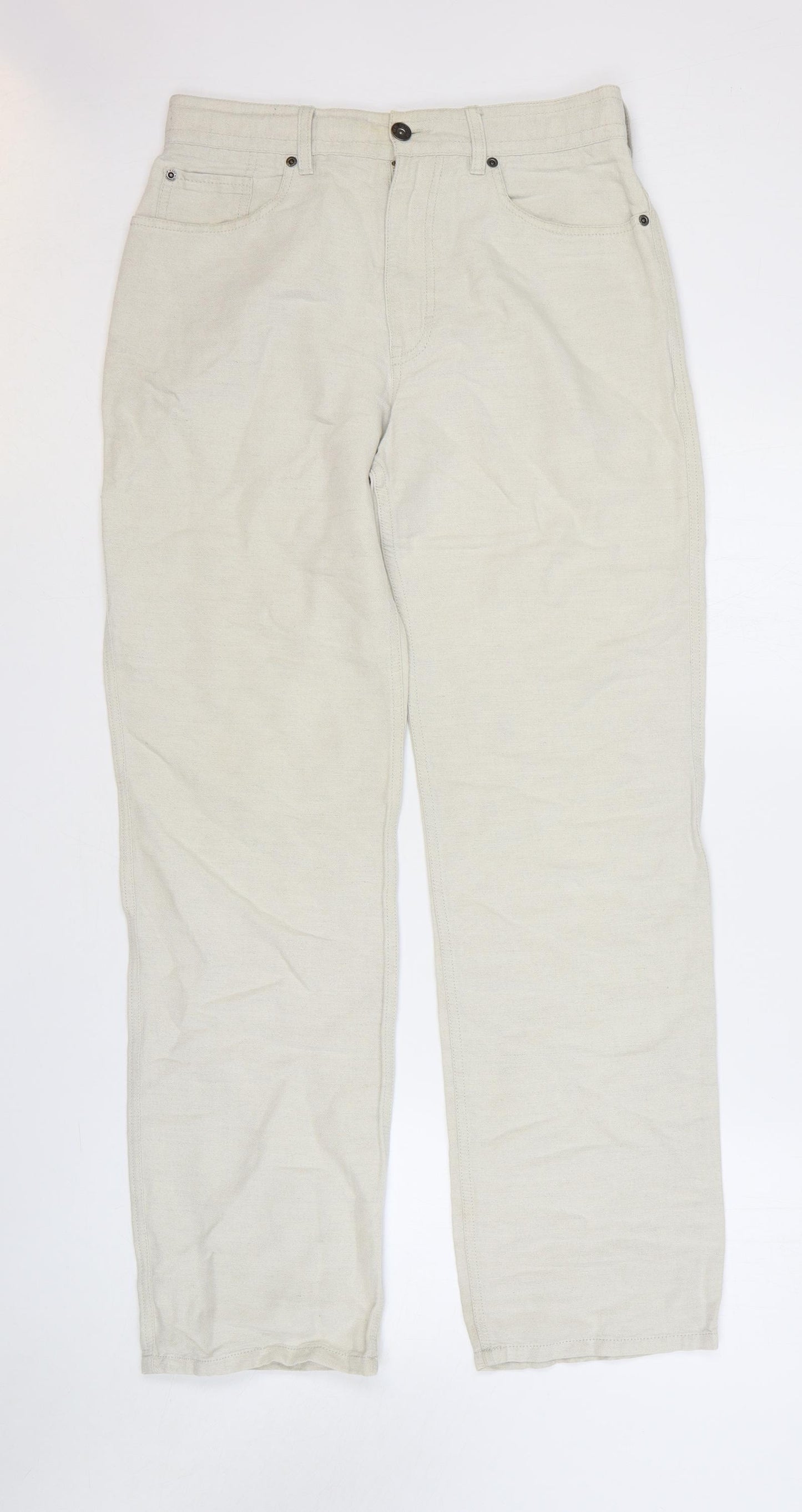 Marks and Spencer Mens Beige Linen Trousers Size 30 in L33 in Regular Zip