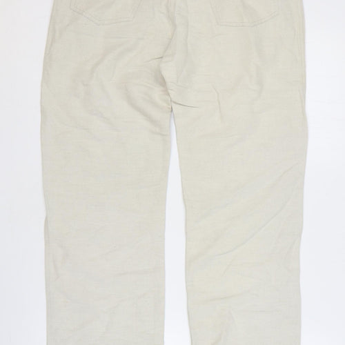 Marks and Spencer Mens Beige Linen Trousers Size 30 in L33 in Regular Zip