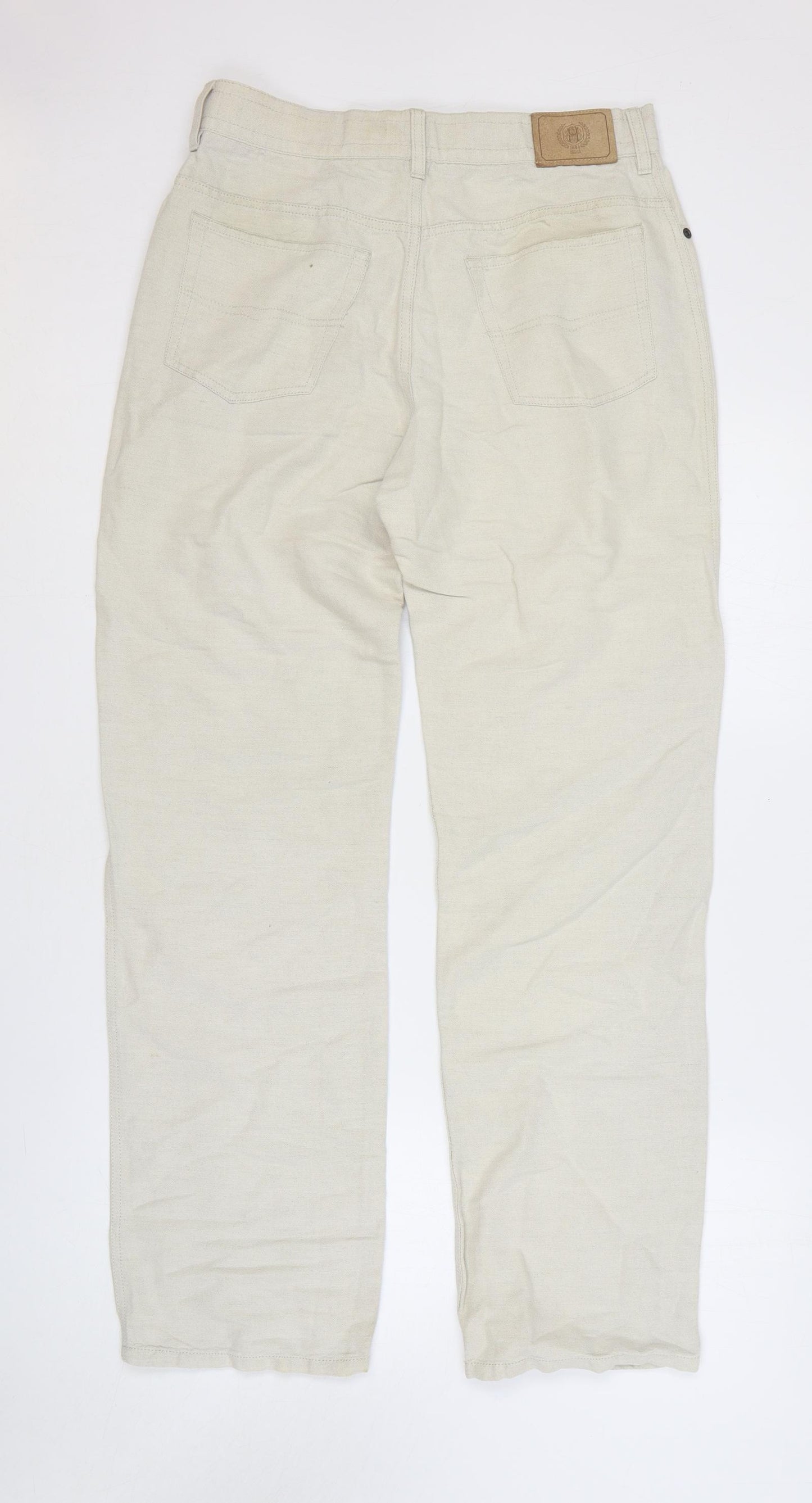 Marks and Spencer Mens Beige Linen Trousers Size 30 in L33 in Regular Zip