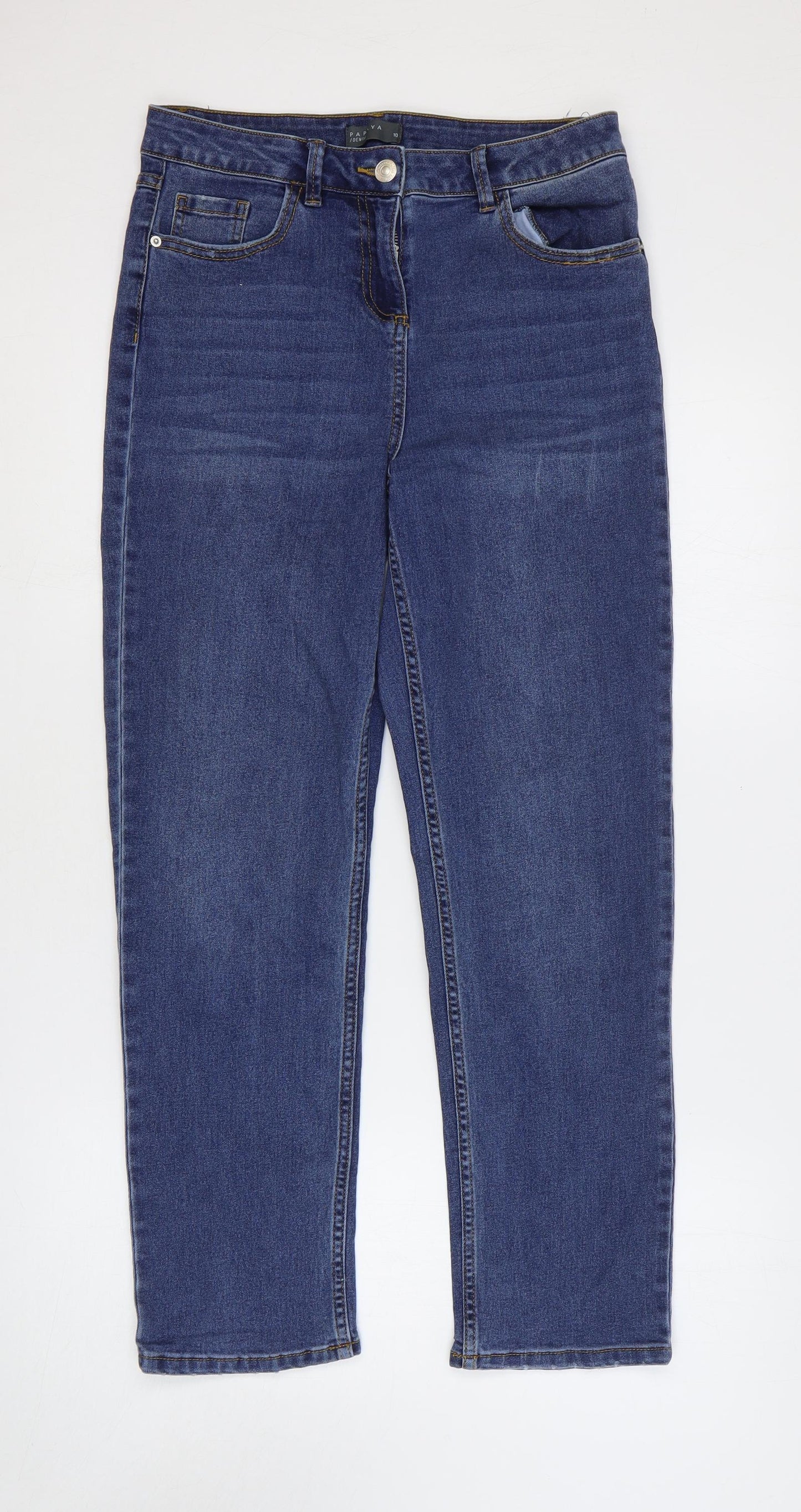 Papaya Womens Blue Cotton Straight Jeans Size 10 Regular Zip