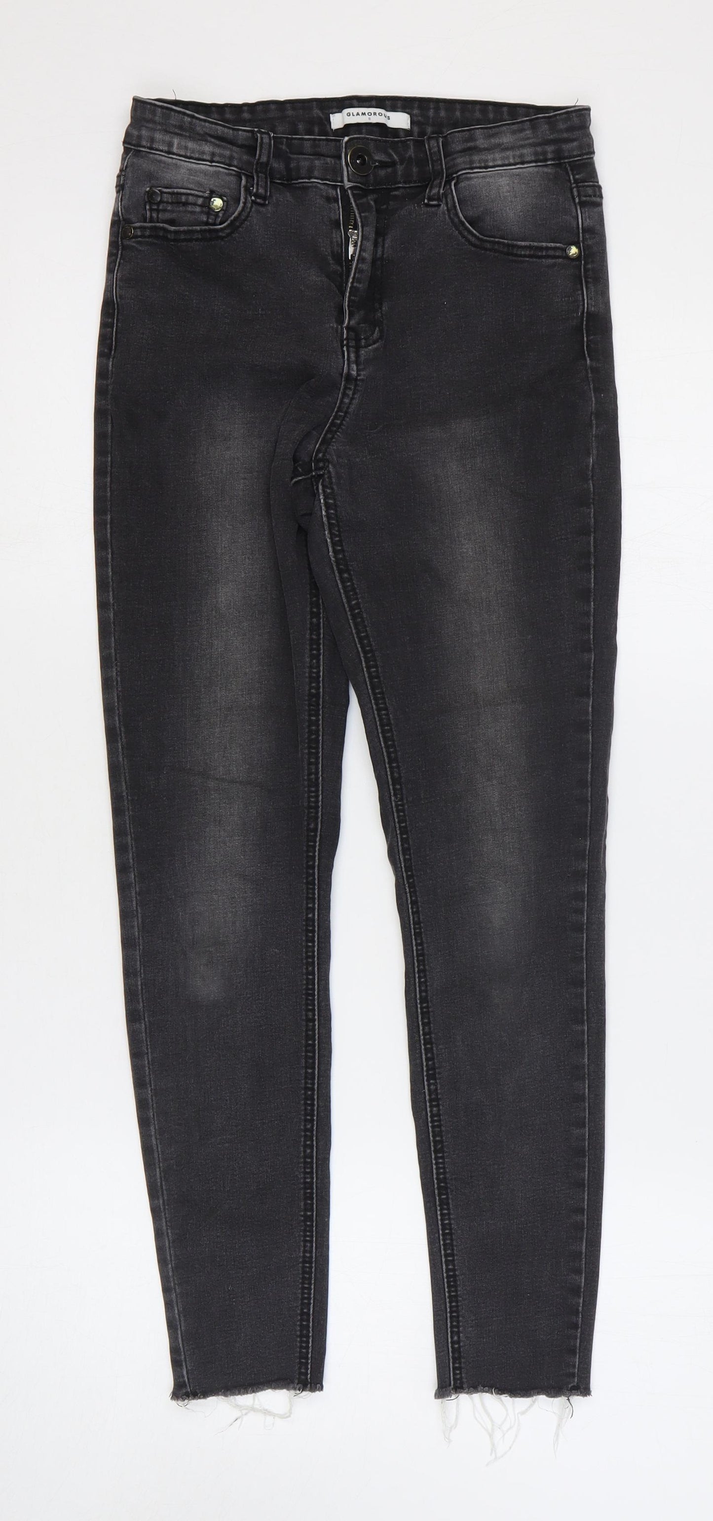 Glamorous Womens Grey Cotton Straight Jeans Size S Regular Zip