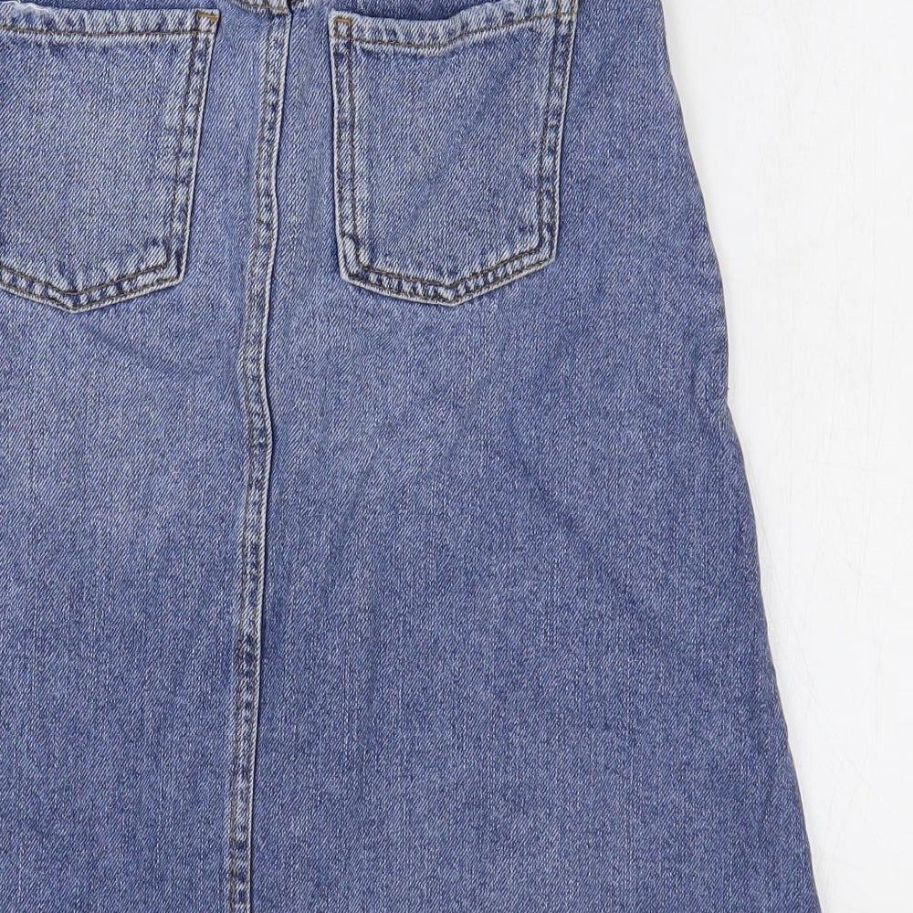 Zara Girls Blue Cotton A-Line Skirt Size 9 Years Regular Zip