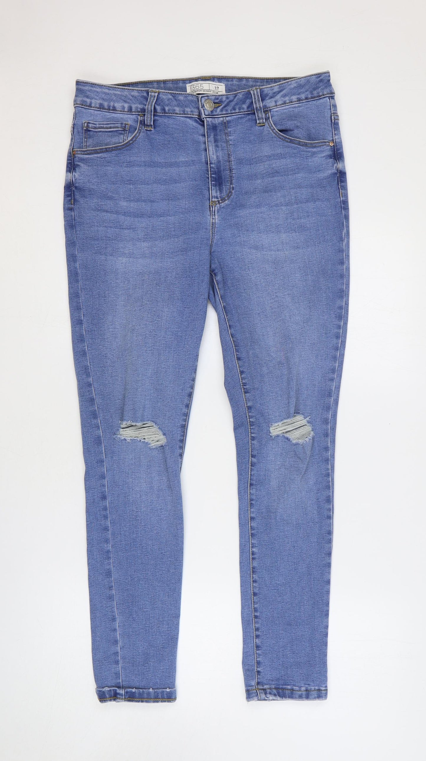Peacocks Womens Blue Cotton Skinny Jeans Size 12 Slim Zip