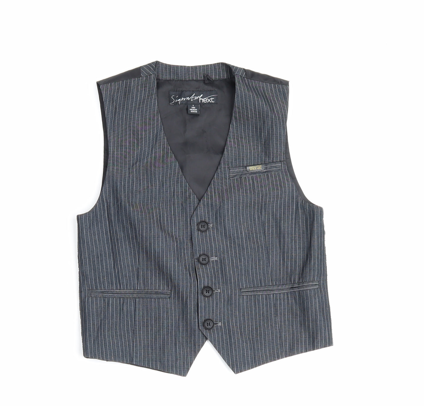 NEXT Boys Black Pinstripe Basic Jacket Waistcoat Size 7 Years Button