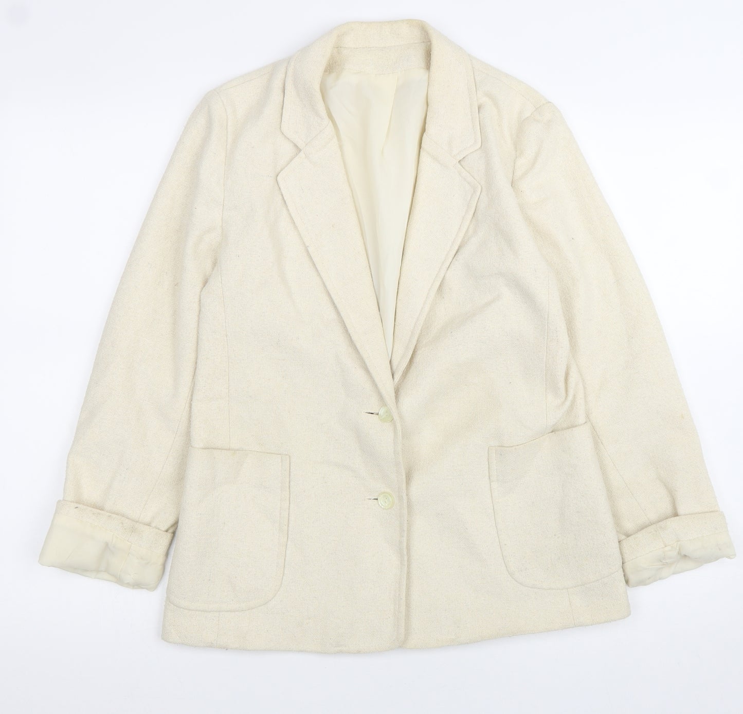 Preworn Womens Beige Jacket Blazer Size 12 Button