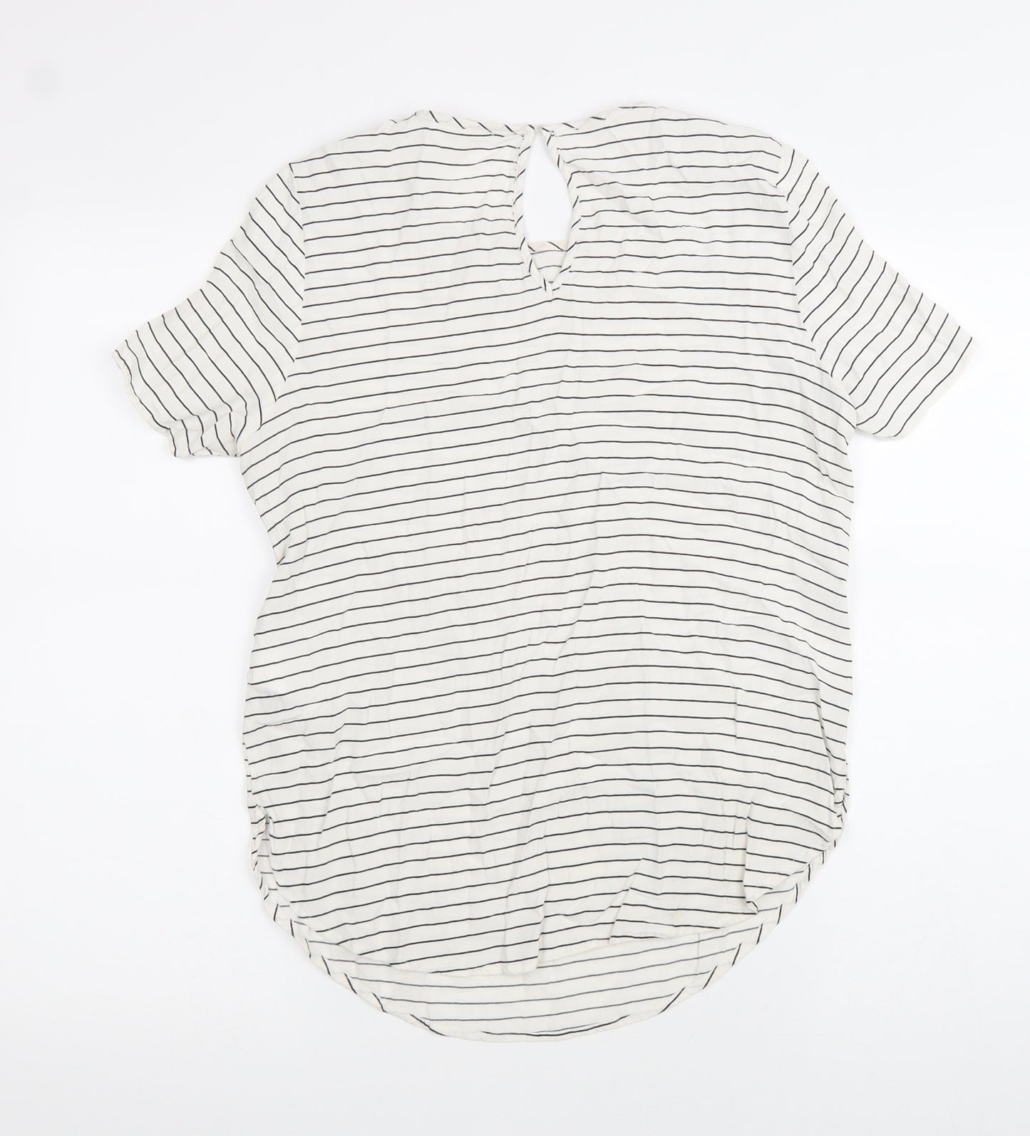 H&M Womens White Striped Viscose Basic T-Shirt Size 38 Round Neck