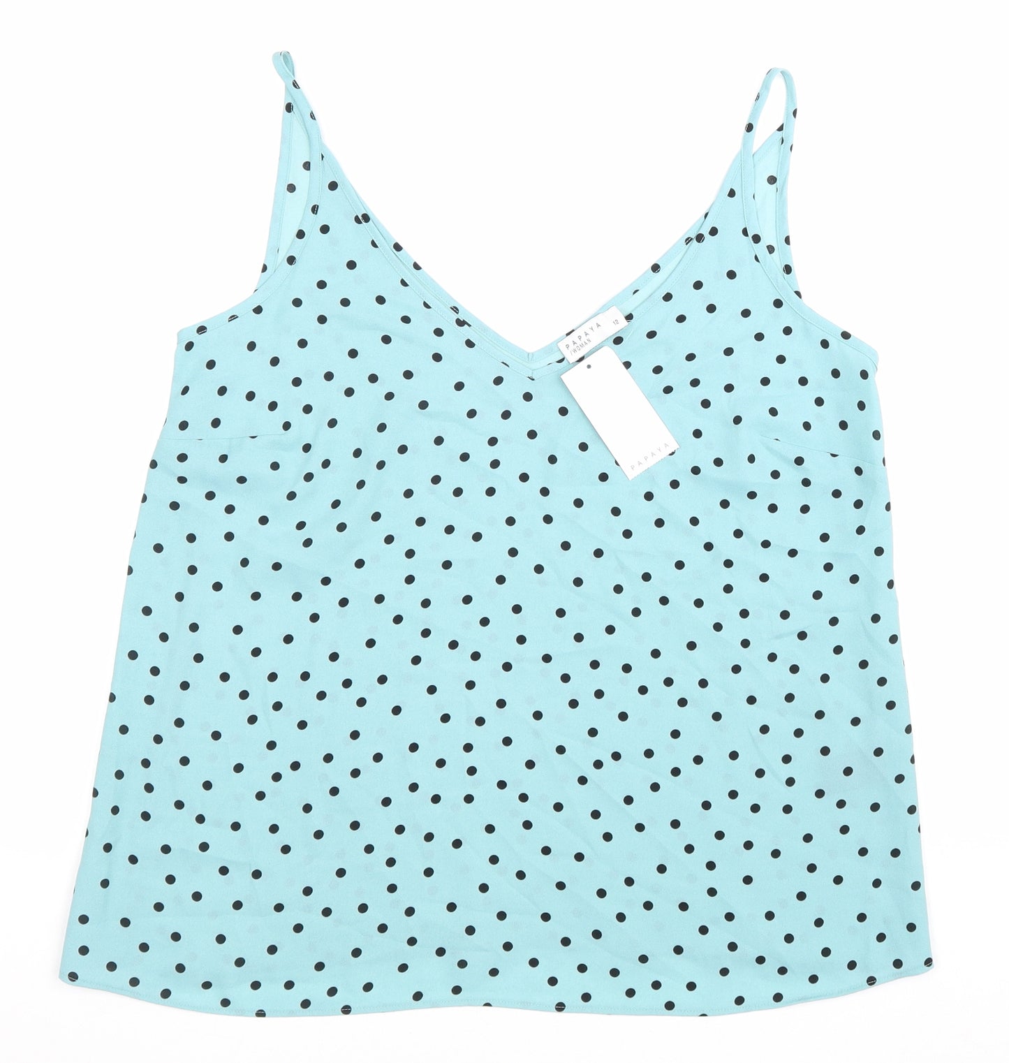 Papaya Womens Blue Polka Dot Polyester Camisole Blouse Size 12 V-Neck