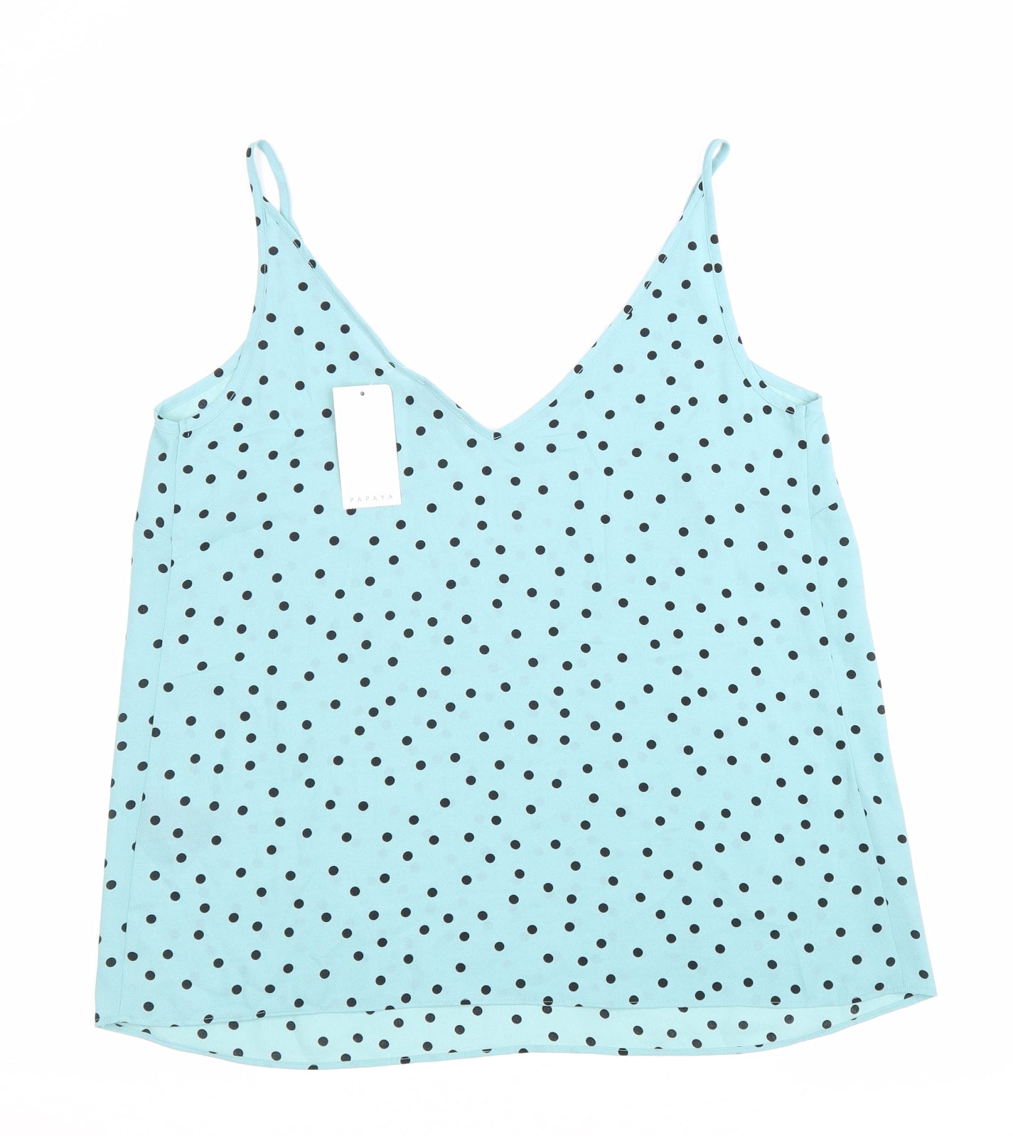Papaya Womens Blue Polka Dot Polyester Camisole Blouse Size 12 V-Neck