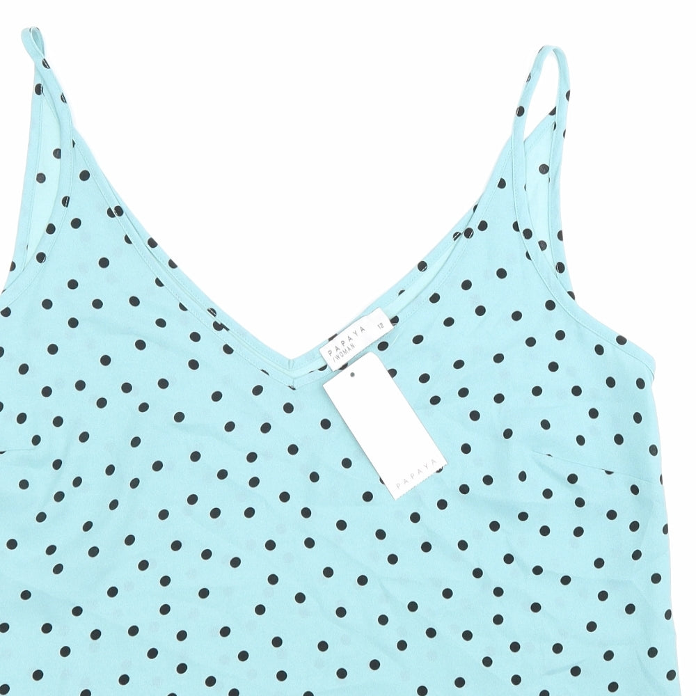Papaya Womens Blue Polka Dot Polyester Camisole Blouse Size 12 V-Neck
