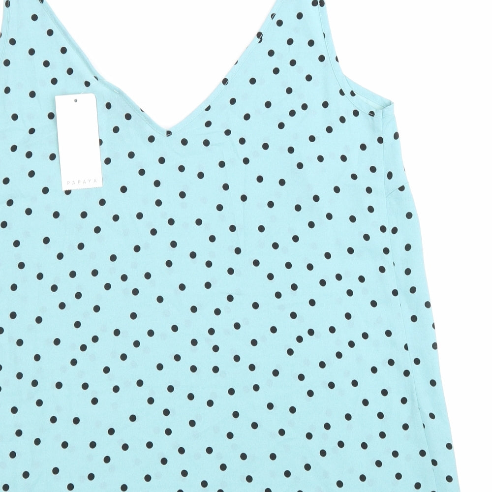 Papaya Womens Blue Polka Dot Polyester Camisole Blouse Size 12 V-Neck
