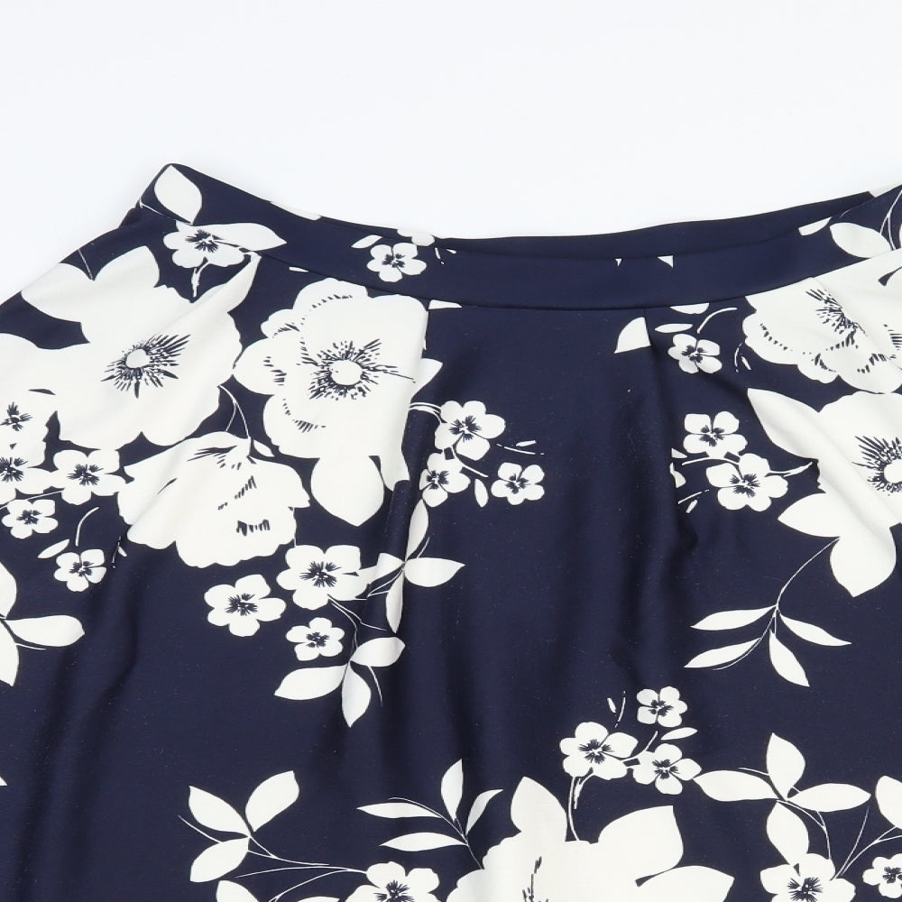 Very Womens Blue Floral Polyester A-Line Skirt Size 14