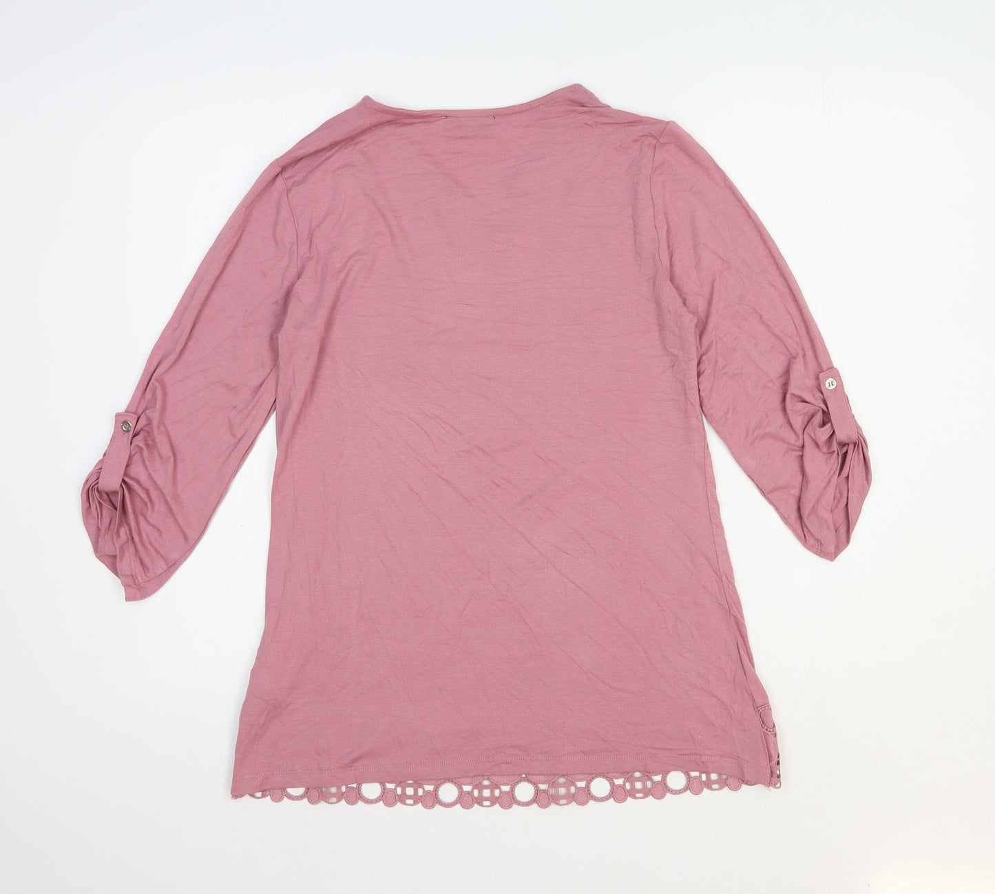 Anna Rose Womens Pink Geometric Viscose Basic Blouse Size 12 V-Neck