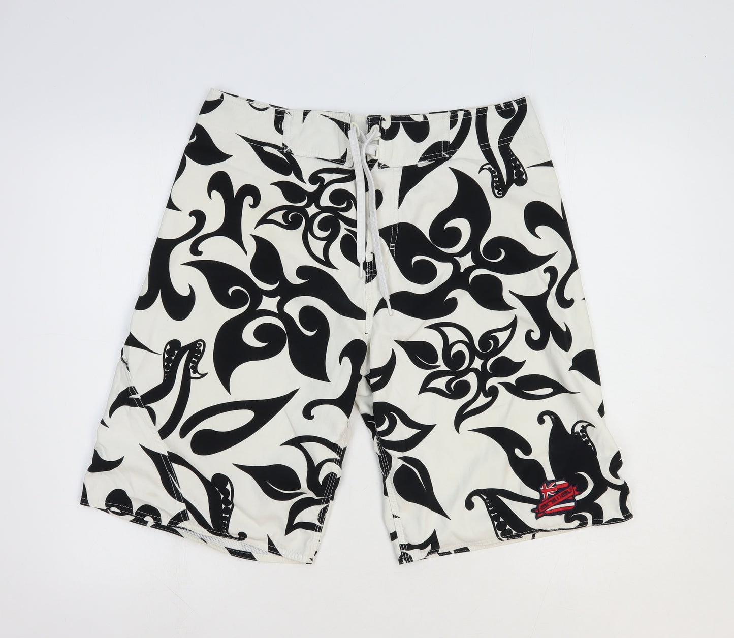 Animal Mens White Geometric Polyester Sweat Shorts Size M L9 in Relaxed Drawstring - Swim Short