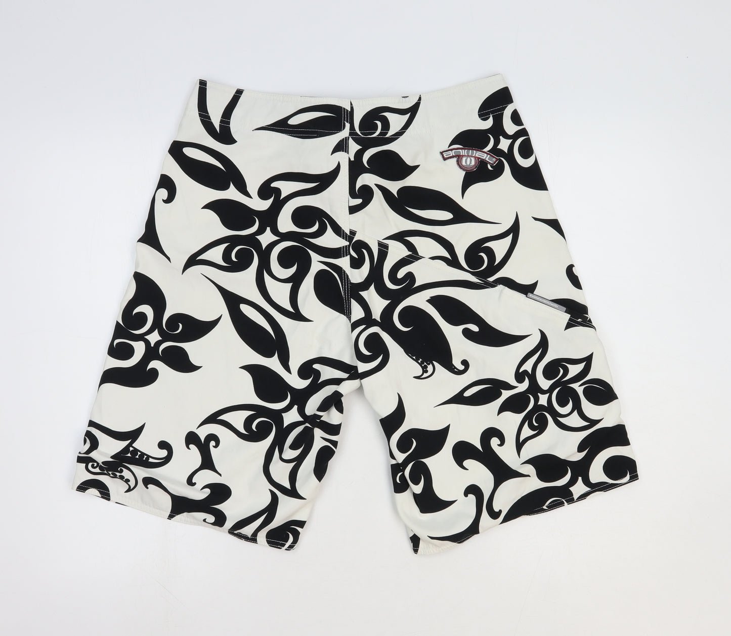 Animal Mens White Geometric Polyester Sweat Shorts Size M L9 in Relaxed Drawstring - Swim Short