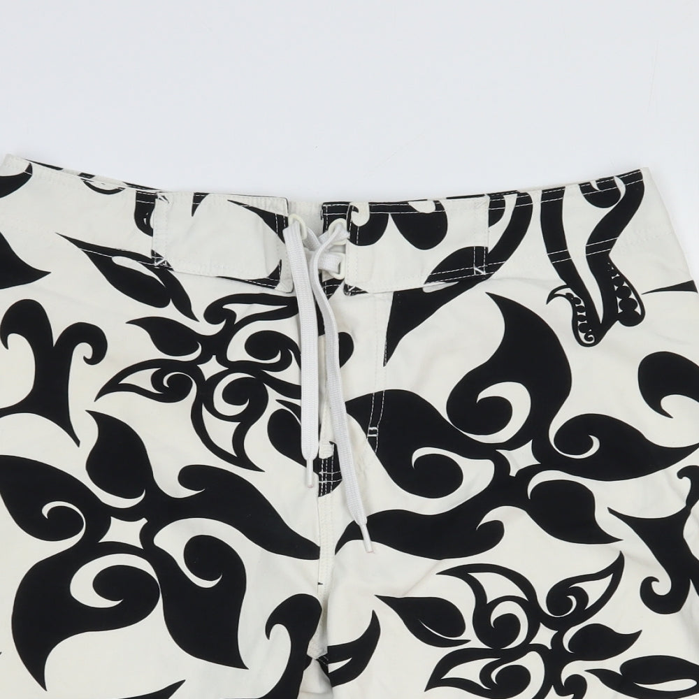 Animal Mens White Geometric Polyester Sweat Shorts Size M L9 in Relaxed Drawstring - Swim Short