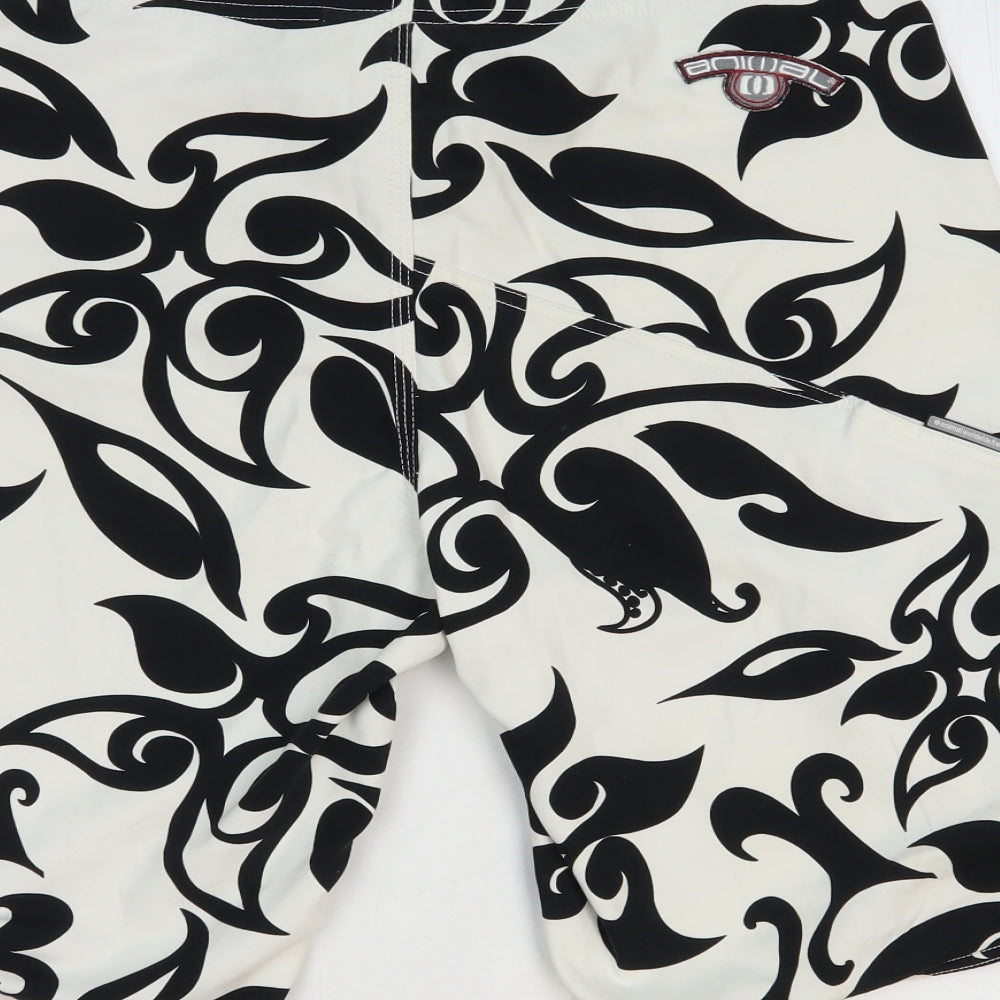 Animal Mens White Geometric Polyester Sweat Shorts Size M L9 in Relaxed Drawstring - Swim Short