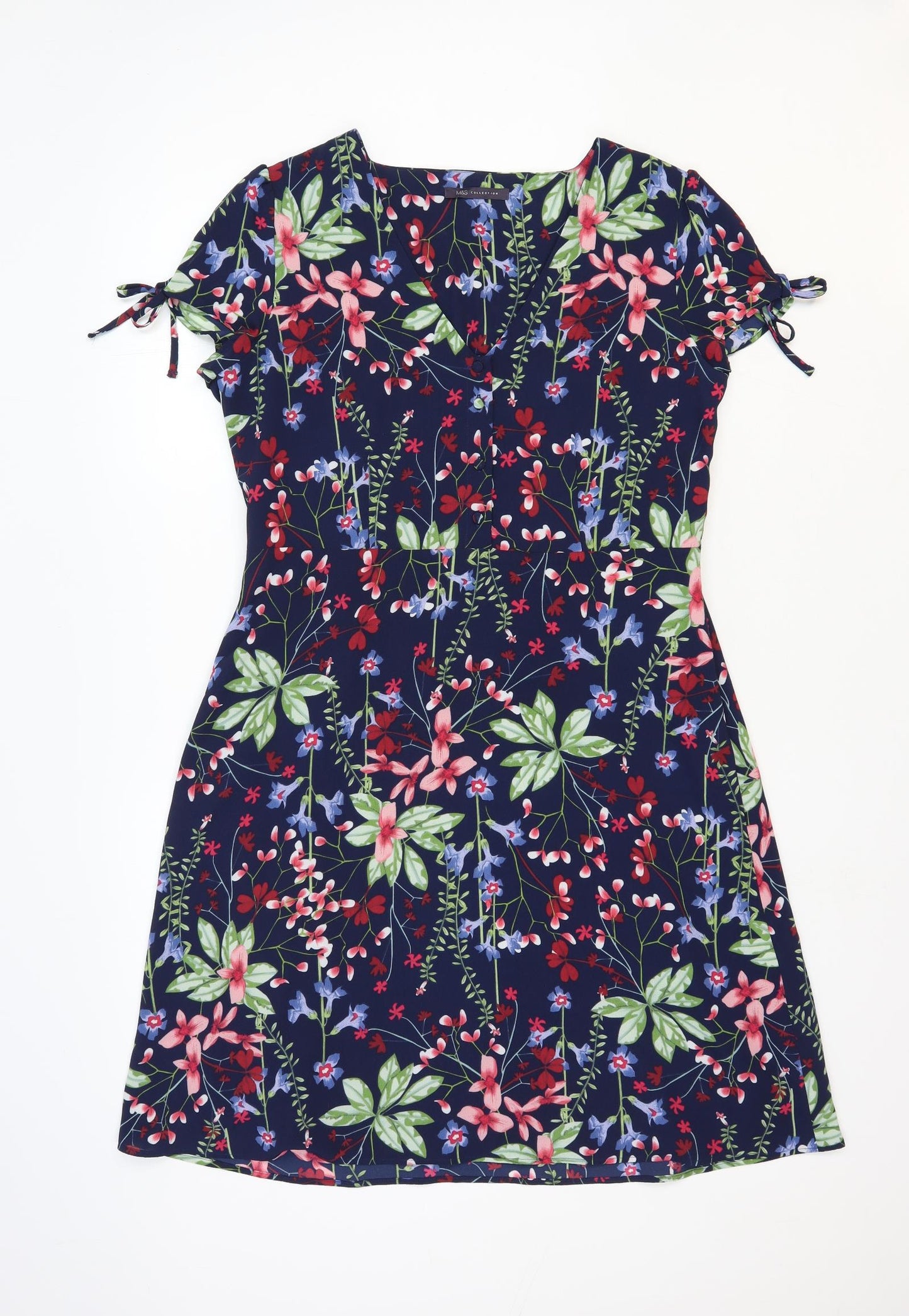Marks and Spencer Womens Blue Floral Polyester A-Line Size 12 Round Neck Pullover