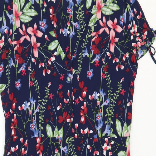 Marks and Spencer Womens Blue Floral Polyester A-Line Size 12 Round Neck Pullover