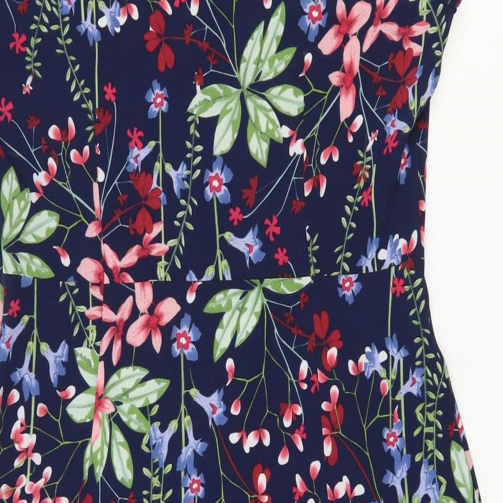 Marks and Spencer Womens Blue Floral Polyester A-Line Size 12 Round Neck Pullover