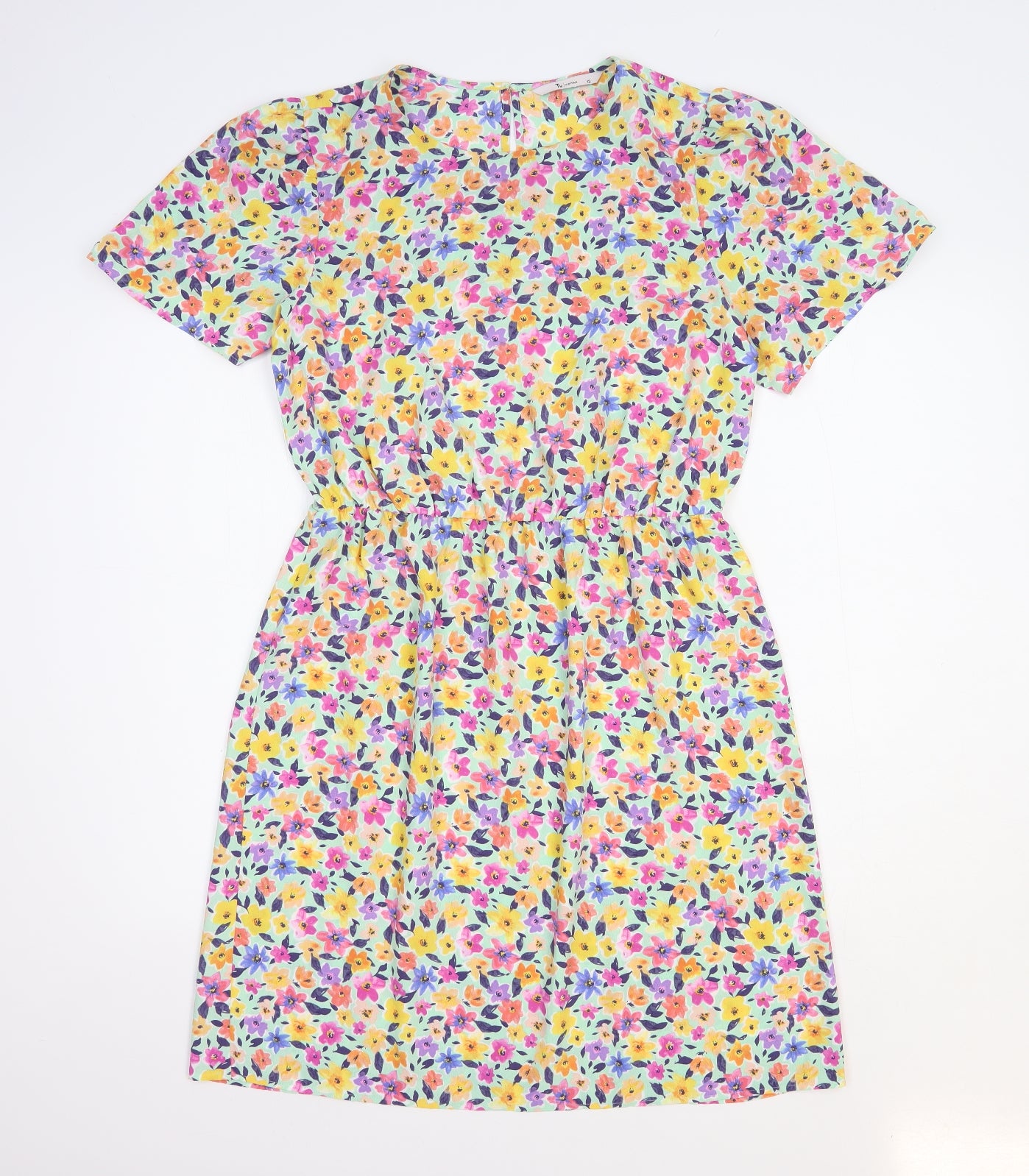 TU Womens Multicoloured Floral Polyester Fit & Flare Size 12 Round Neck Button