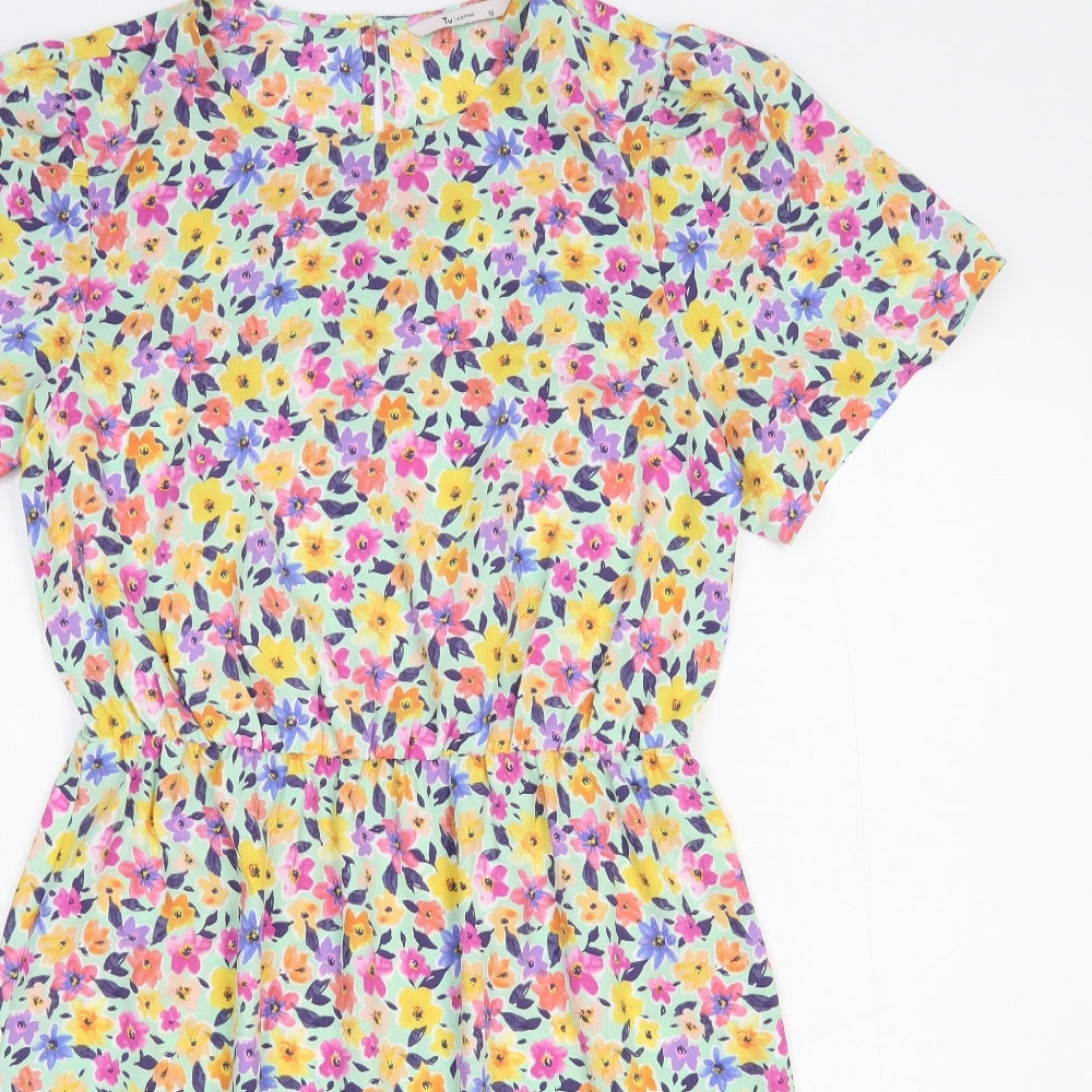 TU Womens Multicoloured Floral Polyester Fit & Flare Size 12 Round Neck Button