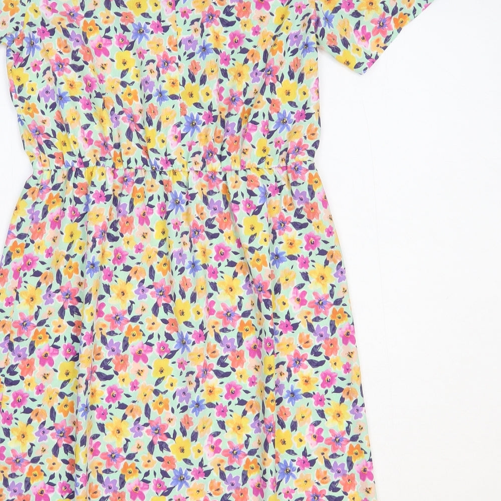 TU Womens Multicoloured Floral Polyester Fit & Flare Size 12 Round Neck Button