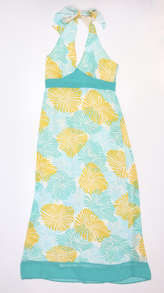 George Womens Blue Geometric Polyester A-Line Size 12 Halter Tie