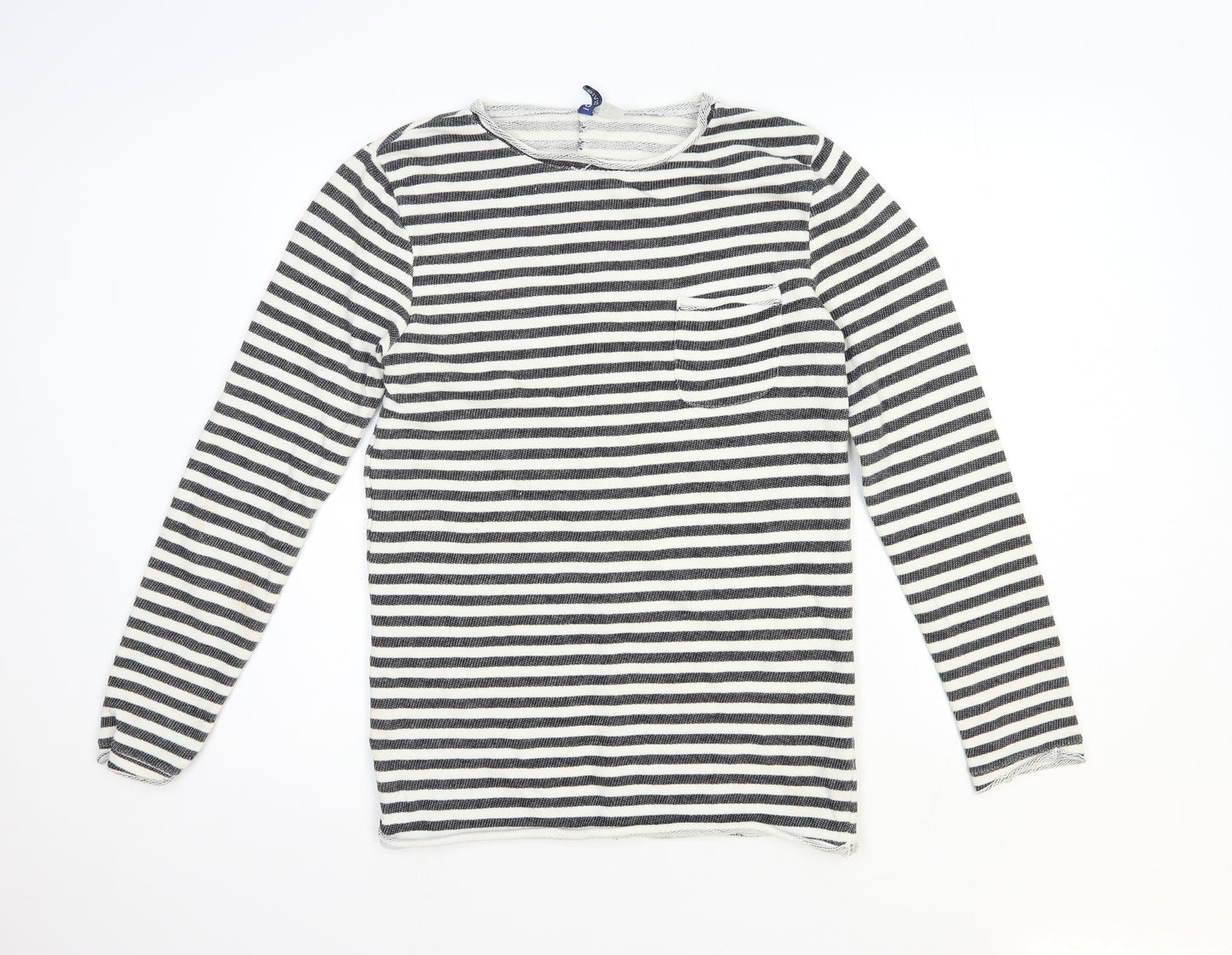Divided Womens Black Round Neck Striped Cotton Pullover Jumper Size 10
