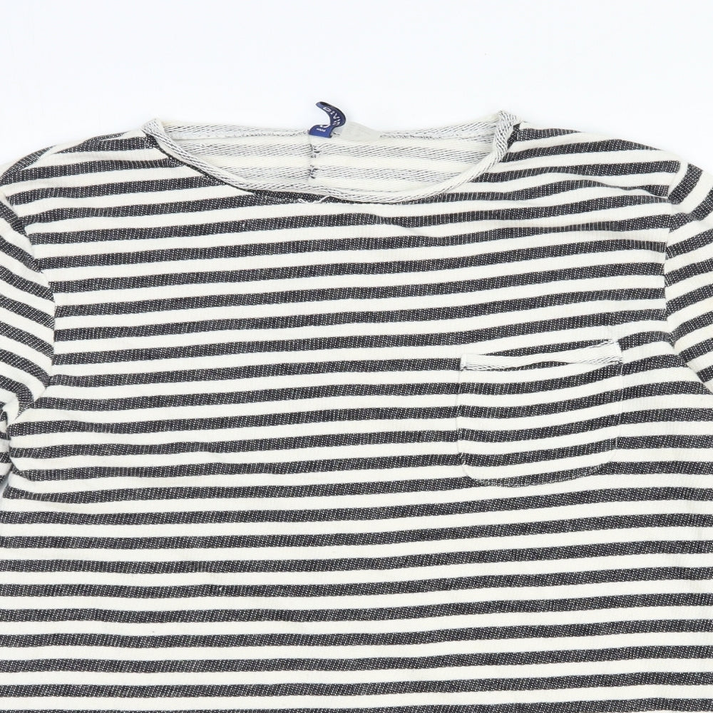 Divided Womens Black Round Neck Striped Cotton Pullover Jumper Size 10