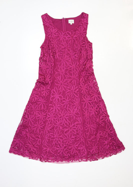 Kaliko Womens Pink Floral Polyester A-Line Size 12 Round Neck Zip