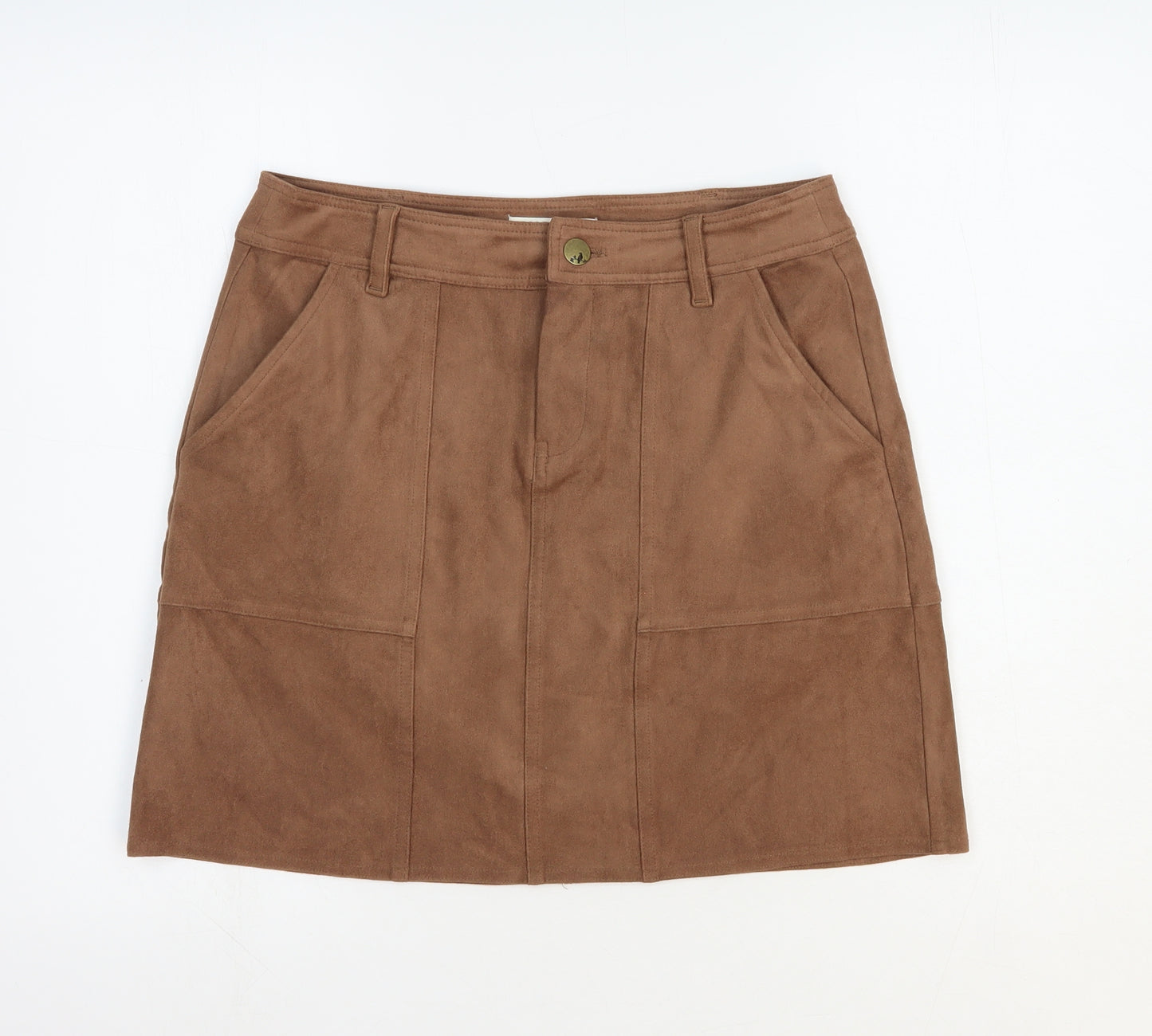 Marks and Spencer Womens Brown Polyester Mini Skirt Size 10 Button