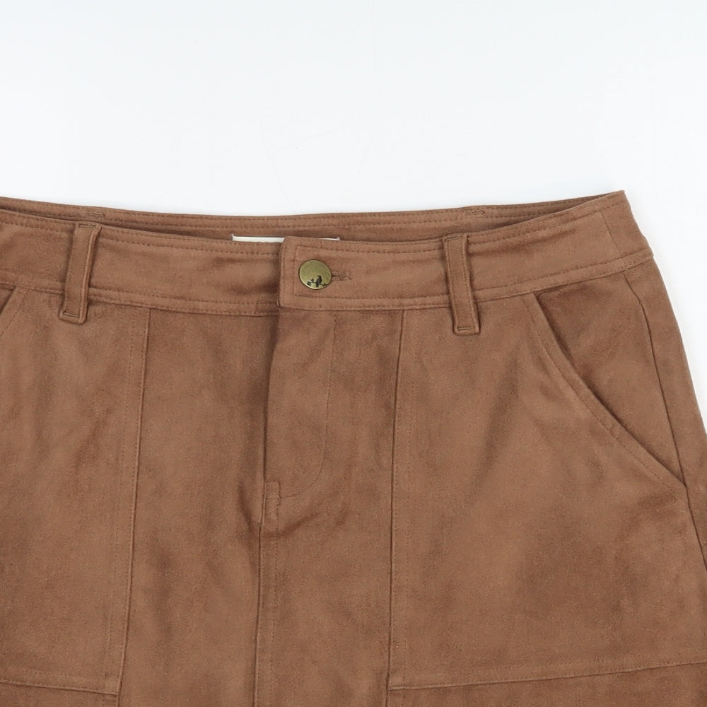 Marks and Spencer Womens Brown Polyester Mini Skirt Size 10 Button