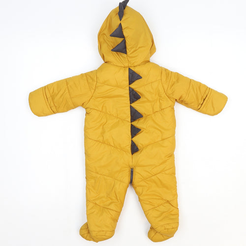 Preworn Boys Yellow Puffer Jacket Snowsuit Size 3-6 Months Zip - Dinosaur