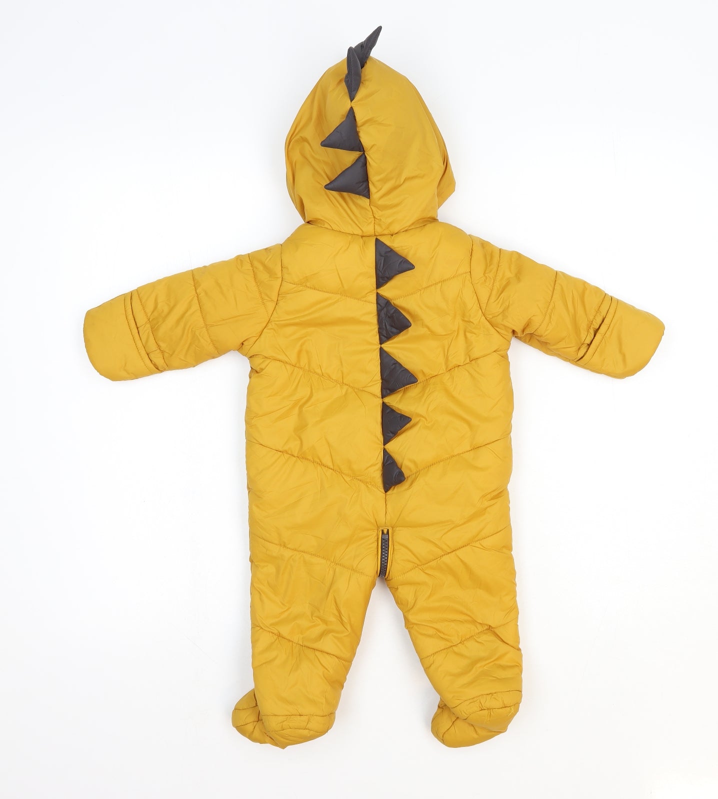 Preworn Boys Yellow Puffer Jacket Snowsuit Size 3-6 Months Zip - Dinosaur