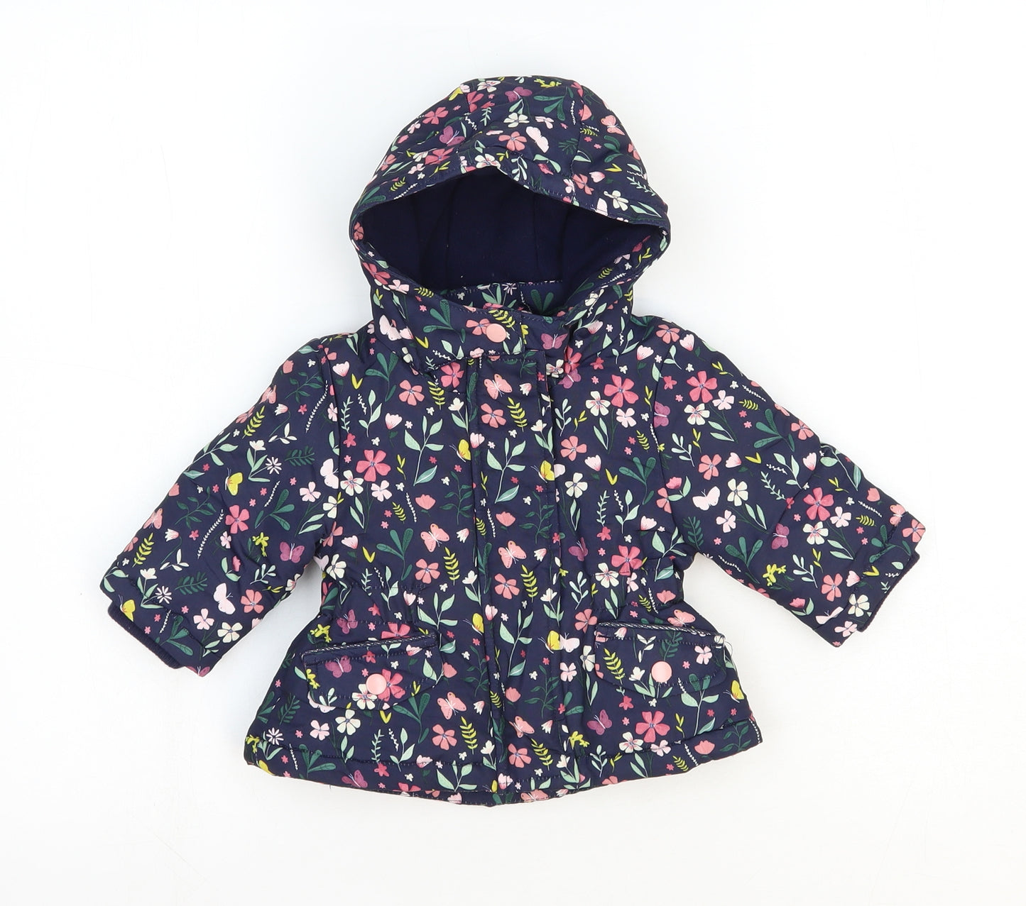 Primark Girls Blue Floral Rain Coat Coat Size 0-3 Months Zip
