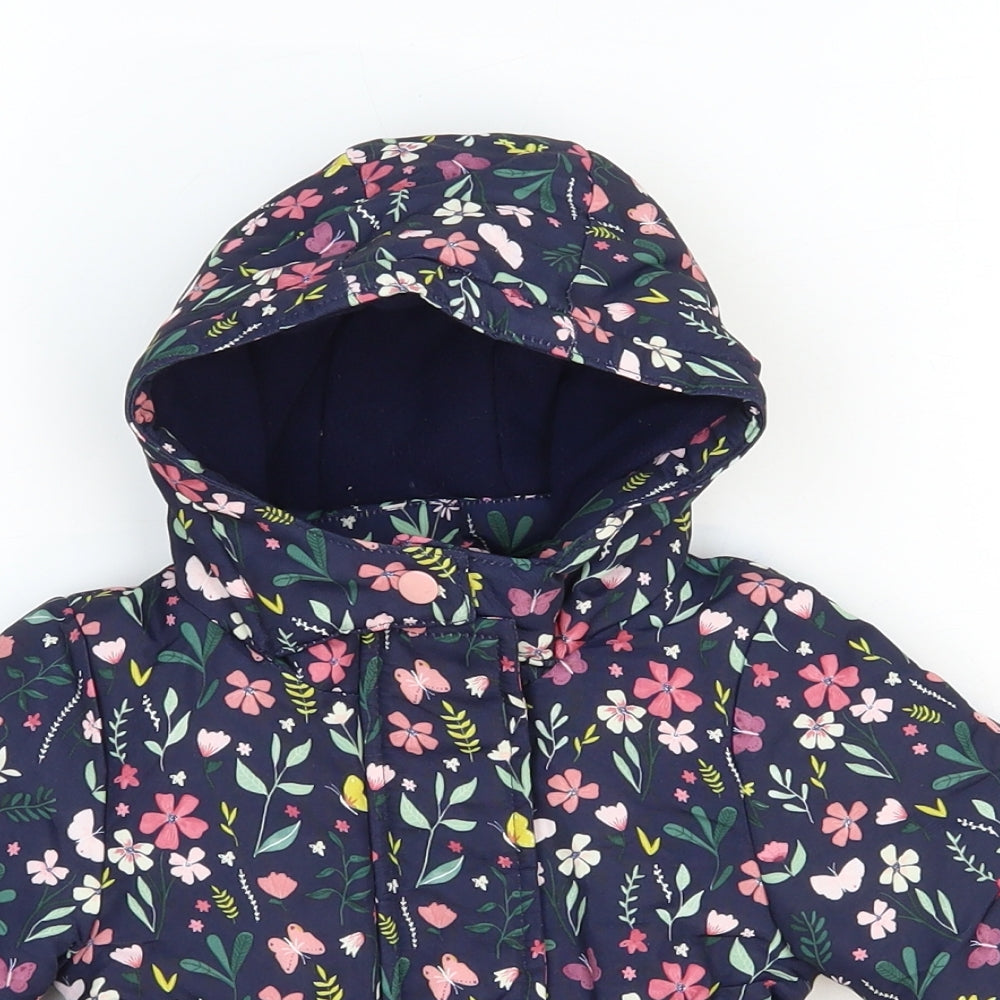 Primark Girls Blue Floral Rain Coat Coat Size 0-3 Months Zip