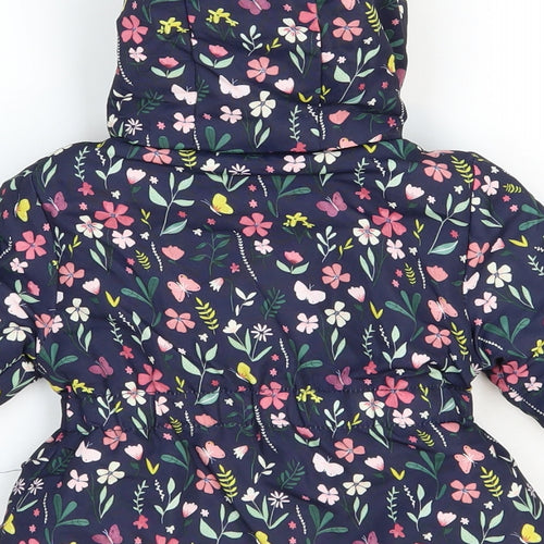 Primark Girls Blue Floral Rain Coat Coat Size 0-3 Months Zip